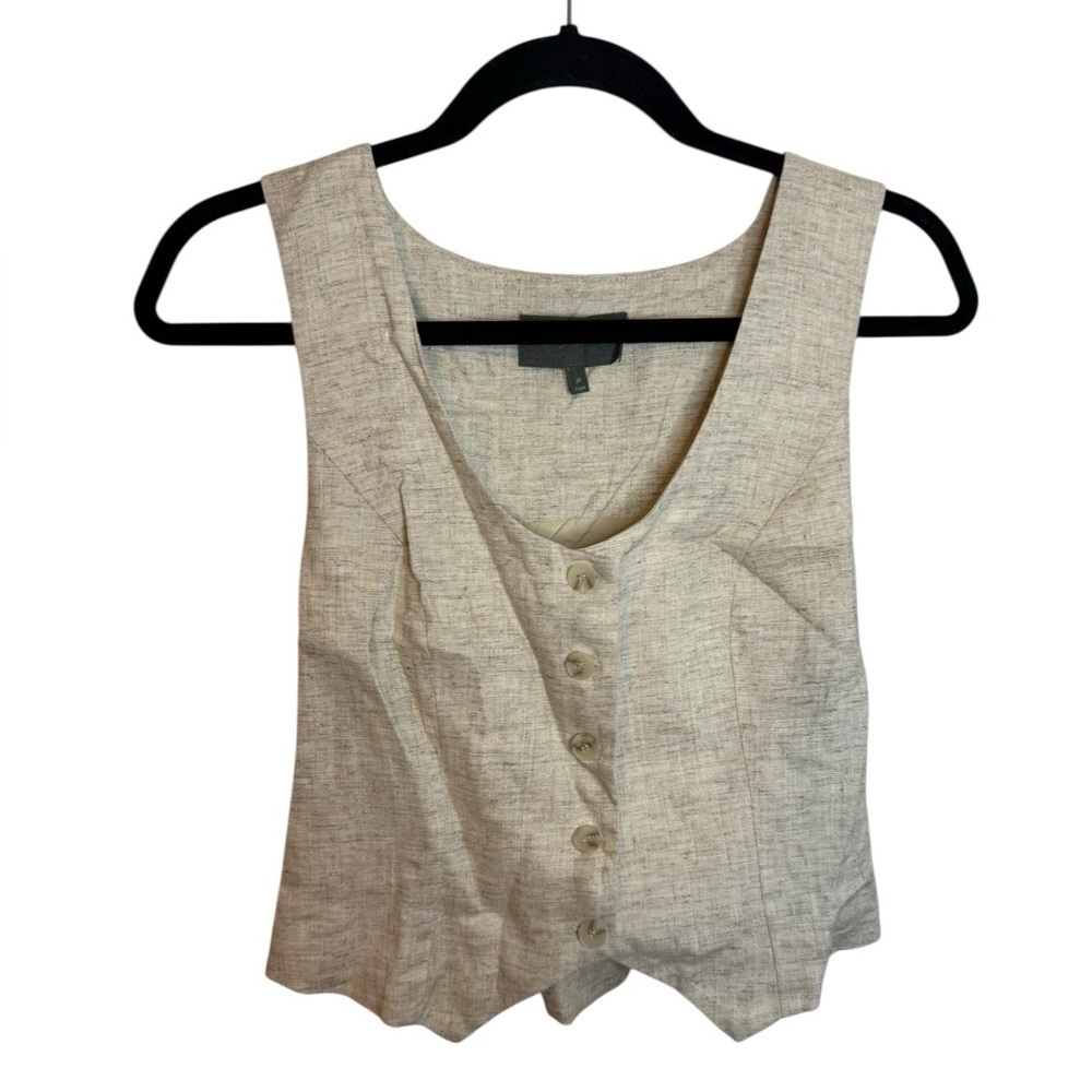 Sunday In Brooklyn Beige Linen Button Front Vest